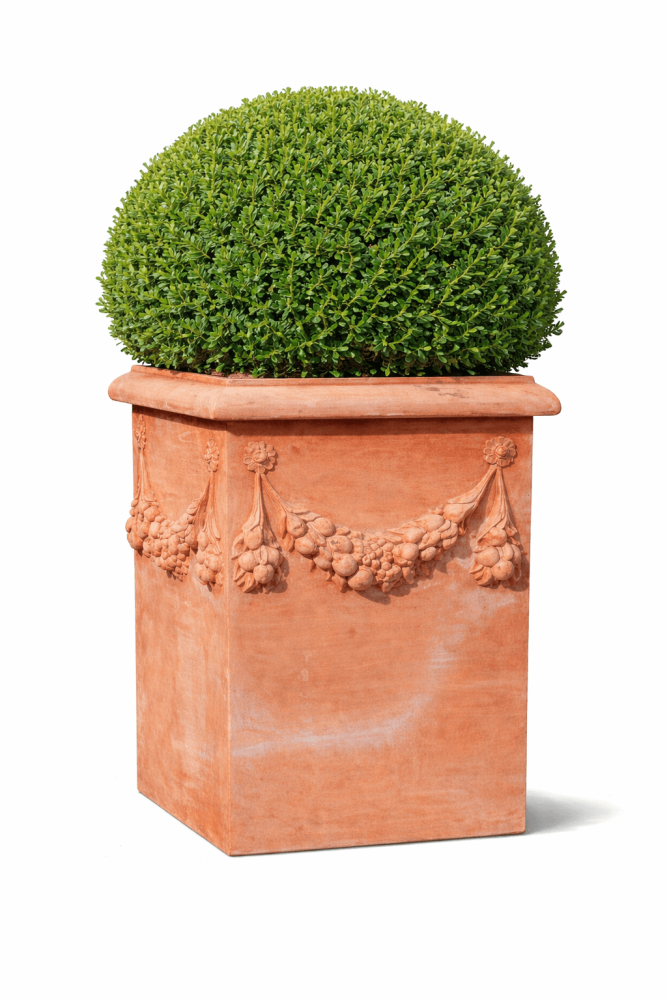 Preview: Bac à fleurs carré haut en terre cuite d’Impruneta – élégance sculptée et robustesse exceptionnelle